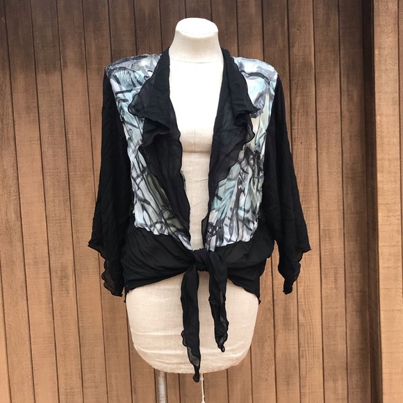 Vintage 80s Sheer Open Blouse Top Abstract Print L - Picture 3 of 11